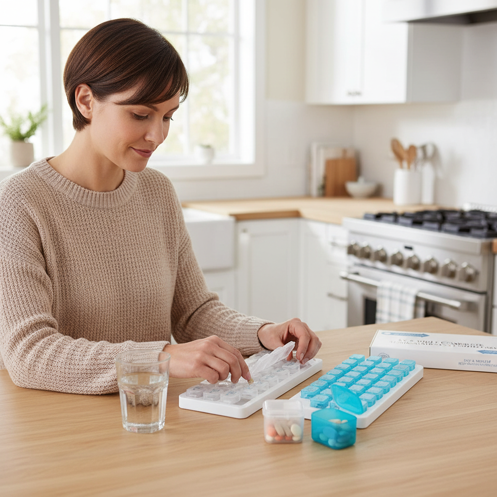 31 Days Pill Box-Monthly Pill Organizer with Lid 1 Count 31-Grid Portable Daily Pill Storage Box, Arthritis-Friendly Easy-Open Lids Removable Pill Pods Date Reminder & Travel Case for Vitamins & Medications for Daily Use Healthcare