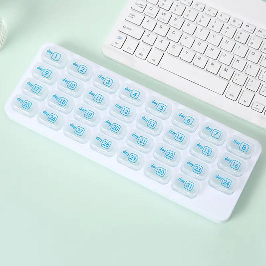 31 Days Pill Box-Monthly Pill Organizer with Lid 1 Count 31-Grid Portable Daily Pill Storage Box, Arthritis-Friendly Easy-Open Lids Removable Pill Pods Date Reminder & Travel Case for Vitamins & Medications for Daily Use Healthcare